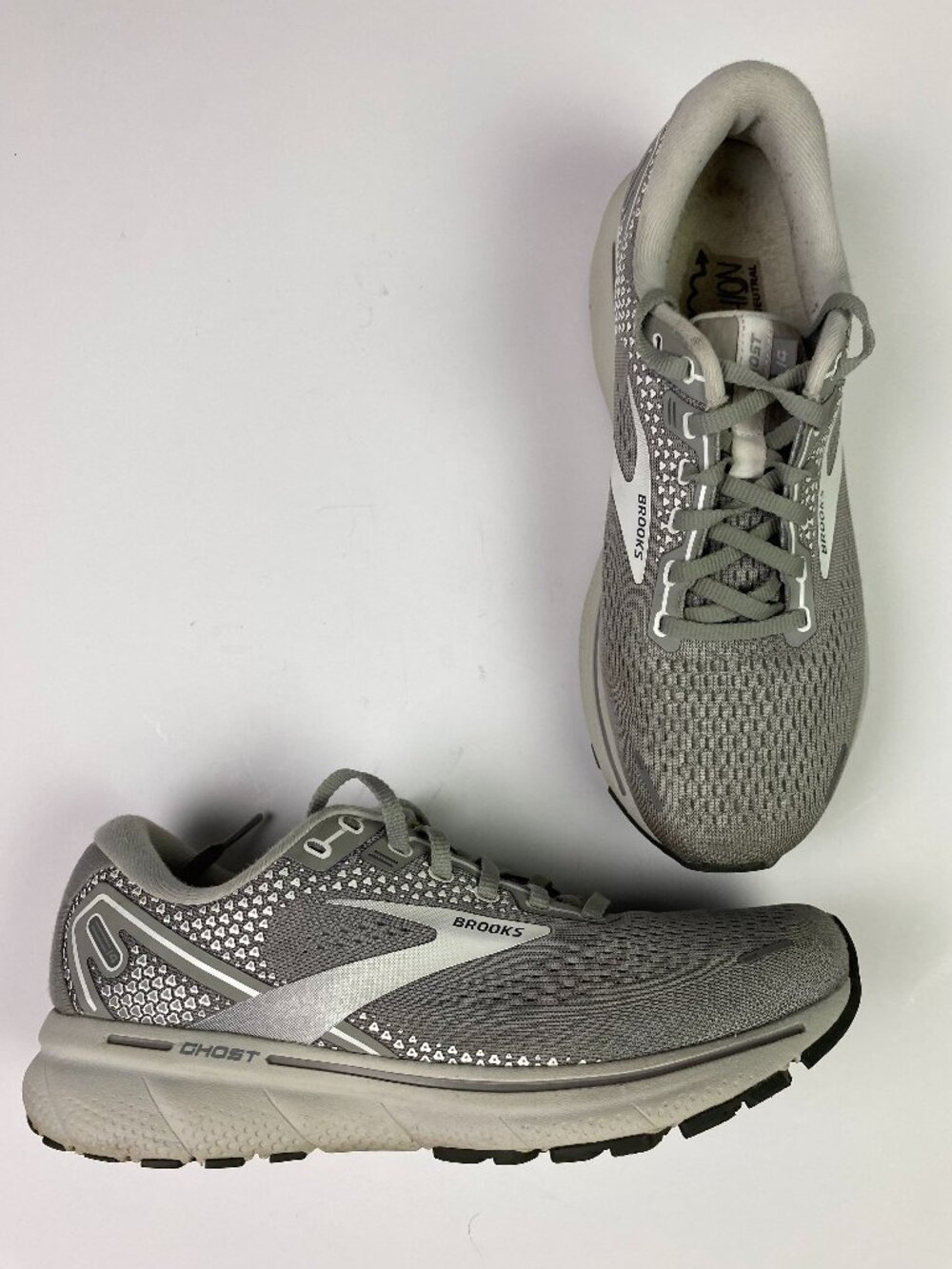 Brooks Ghost 14 Running Shoes Womens 8.5 D Wide Gray White Athletic Sneakers